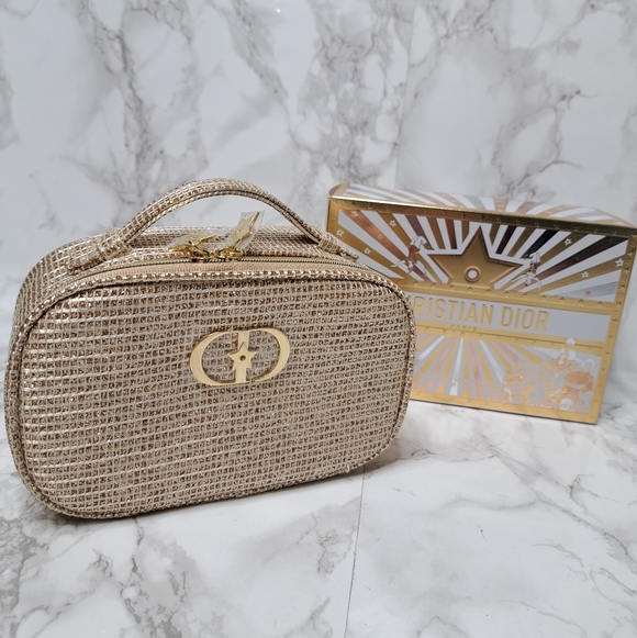 Dior Handbags - Dior 2025 Holiday Edition Gold Metallic Woven Top Handle Cosmetic Pouch